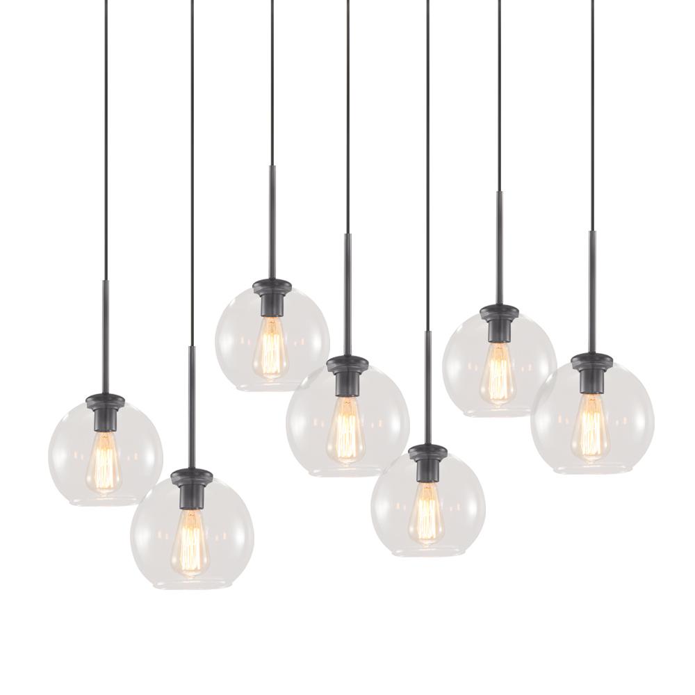 Glazen Bollen Hanglamp Keukeneiland 7 Lichts Messing Zwart 90cm Cluster Eetkamer Woonkamer Rechthoekig Verstelbaar E26 Mid-Century