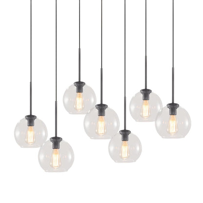 Glazen Bollen Hanglamp Keukeneiland 7 Lichts Messing Zwart 90cm Cluster Eetkamer Woonkamer Rechthoekig Verstelbaar E26 Mid-Century