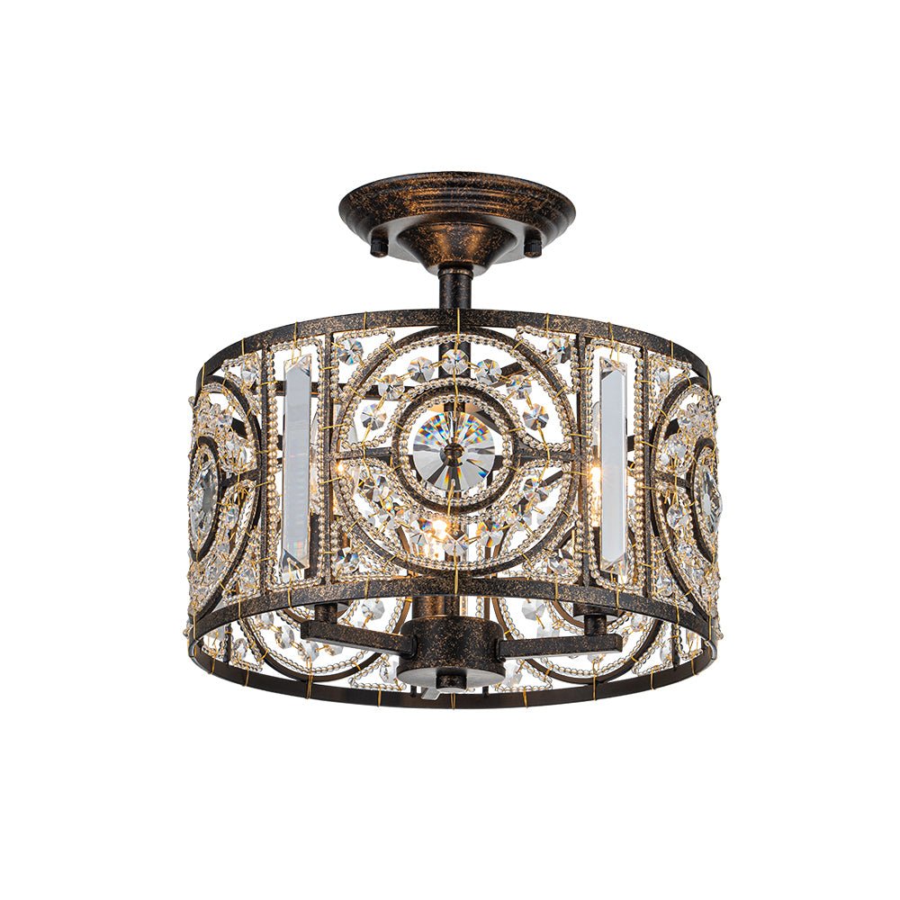 Kristallen Plafondlamp Zwart Goud 30cm 3 Lichts Vintage Drum E12 Woonkamer Eetkamer Slaapkamer Entree Badkamer Marokkaans Luxe
