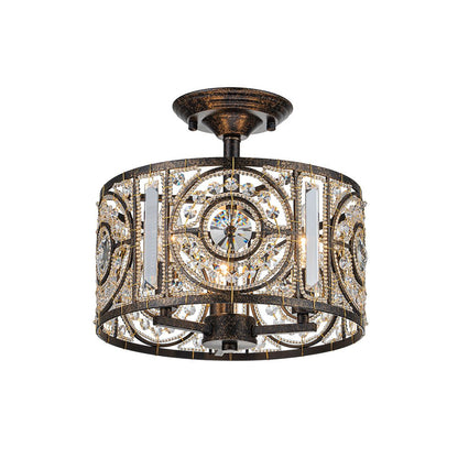 Kristallen Plafondlamp Zwart Goud 30cm 3 Lichts Vintage Drum E12 Woonkamer Eetkamer Slaapkamer Entree Badkamer Marokkaans Luxe