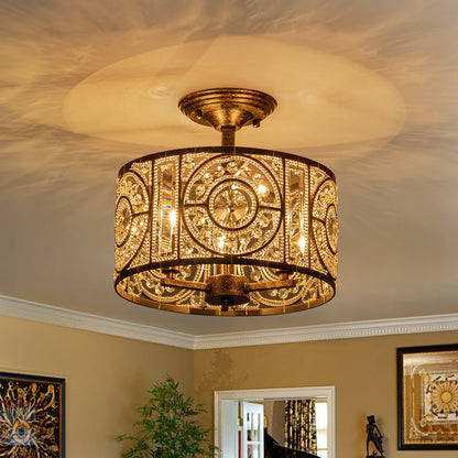 Kristallen Plafondlamp Zwart Goud 30cm 3 Lichts Vintage Drum E12 Woonkamer Eetkamer Slaapkamer Entree Badkamer Marokkaans Luxe