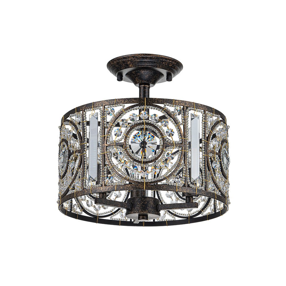 Kristallen Plafondlamp Zwart Goud 30cm 3 Lichts Vintage Drum E12 Woonkamer Eetkamer Slaapkamer Entree Badkamer Marokkaans Luxe