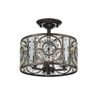 Kristallen Plafondlamp Zwart Goud 30cm 3 Lichts Vintage Drum E12 Woonkamer Eetkamer Slaapkamer Entree Badkamer Marokkaans Luxe
