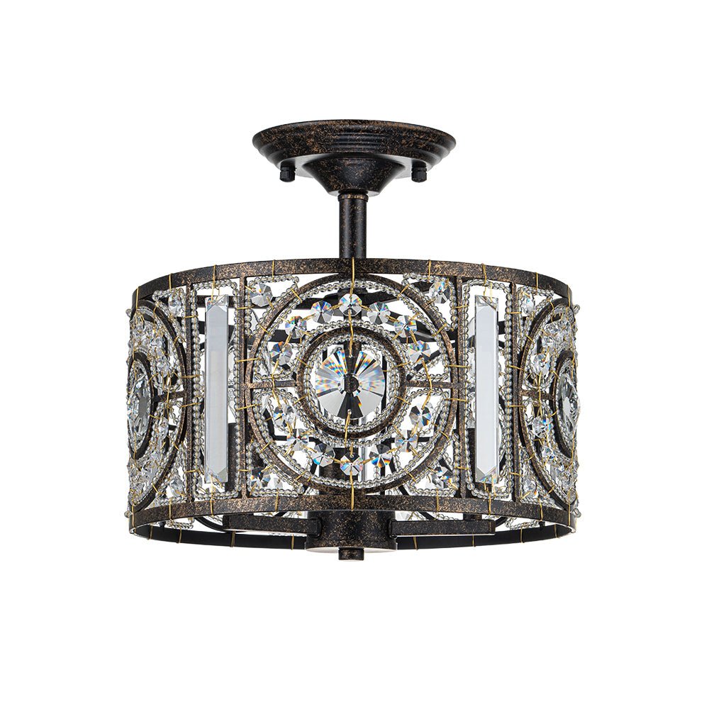 Kristallen Plafondlamp Zwart Goud 30cm 3 Lichts Vintage Drum E12 Woonkamer Eetkamer Slaapkamer Entree Badkamer Marokkaans Luxe