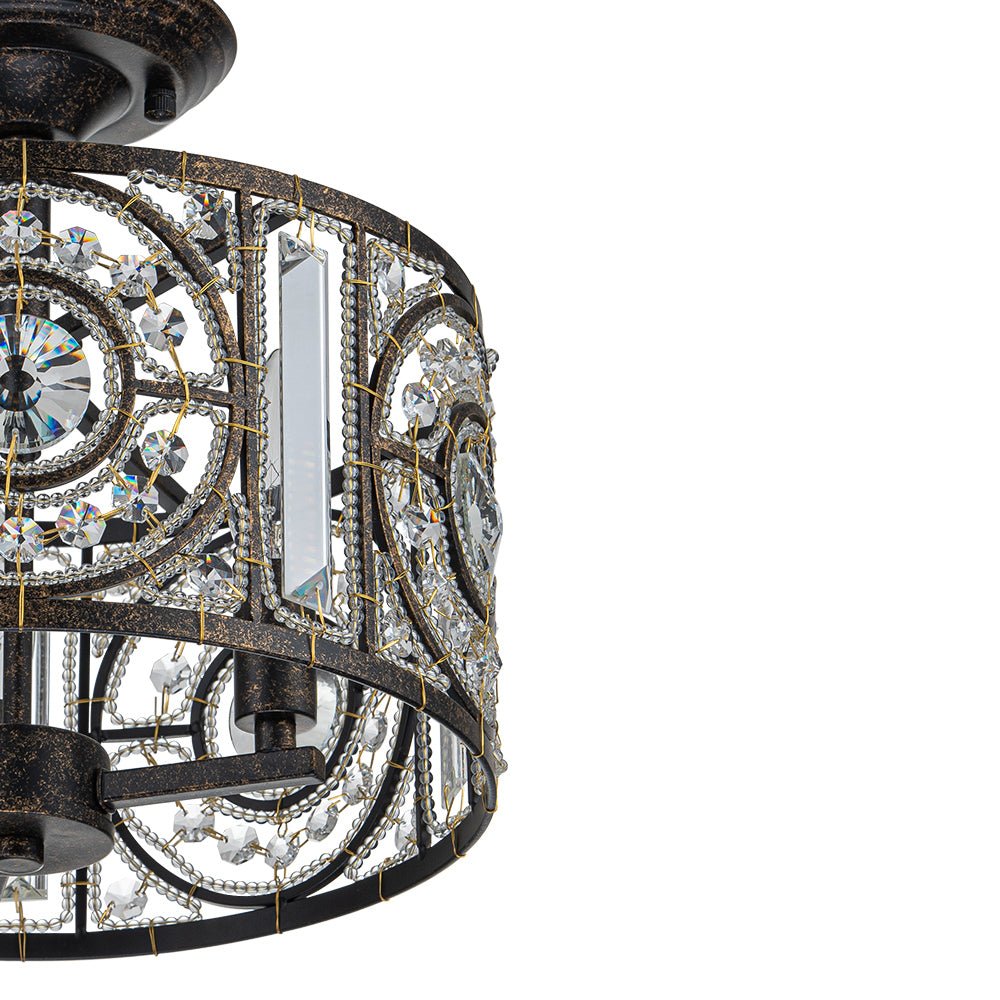 Kristallen Plafondlamp Zwart Goud 30cm 3 Lichts Vintage Drum E12 Woonkamer Eetkamer Slaapkamer Entree Badkamer Marokkaans Luxe