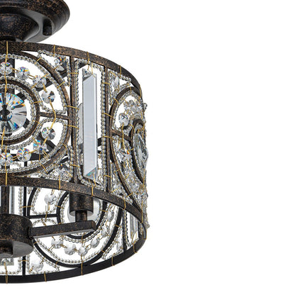 Kristallen Plafondlamp Zwart Goud 30cm 3 Lichts Vintage Drum E12 Woonkamer Eetkamer Slaapkamer Entree Badkamer Marokkaans Luxe
