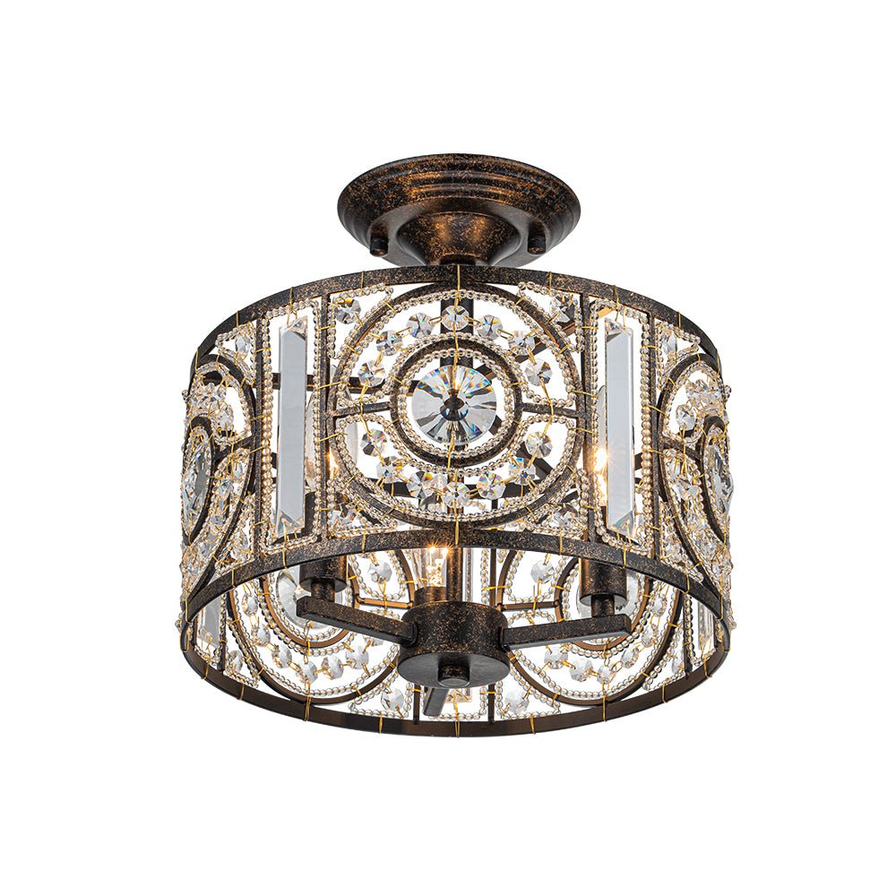 Kristallen Plafondlamp Zwart Goud 30cm 3 Lichts Vintage Drum E12 Woonkamer Eetkamer Slaapkamer Entree Badkamer Marokkaans Luxe