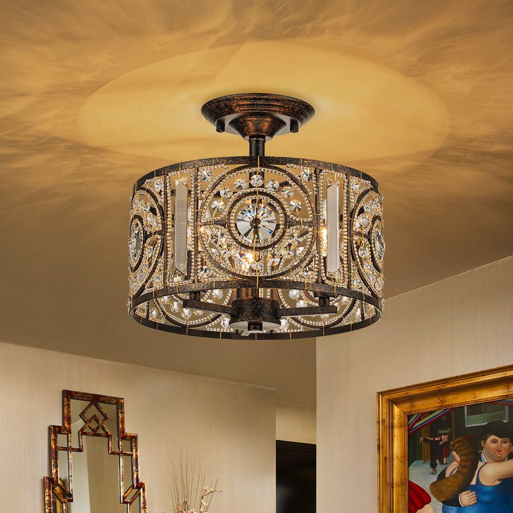 Kristallen Plafondlamp Zwart Goud 30cm 3 Lichts Vintage Drum E12 Woonkamer Eetkamer Slaapkamer Entree Badkamer Marokkaans Luxe