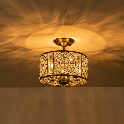 Kristallen Plafondlamp Zwart Goud 30cm 3 Lichts Vintage Drum E12 Woonkamer Eetkamer Slaapkamer Entree Badkamer Marokkaans Luxe