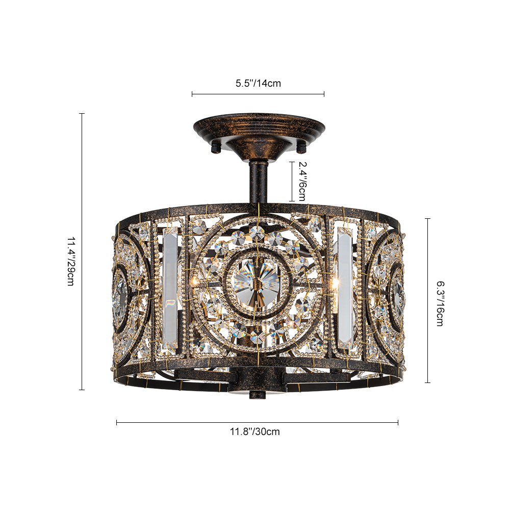 Kristallen Plafondlamp Zwart Goud 30cm 3 Lichts Vintage Drum E12 Woonkamer Eetkamer Slaapkamer Entree Badkamer Marokkaans Luxe