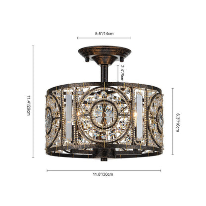 Kristallen Plafondlamp Zwart Goud 30cm 3 Lichts Vintage Drum E12 Woonkamer Eetkamer Slaapkamer Entree Badkamer Marokkaans Luxe