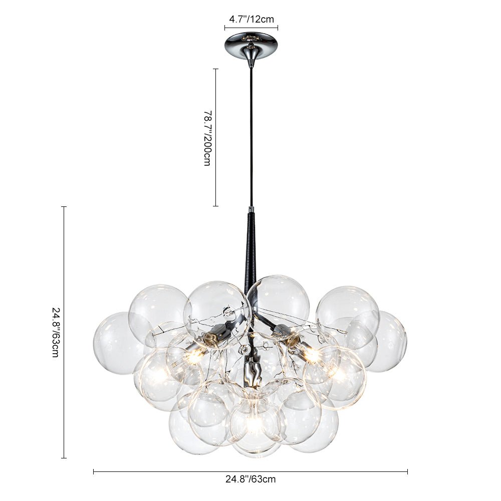 Glazen Bollen Hanglamp Cluster Chroom Wit Zwart 63cm 6 Lichts LED G125 Woonkamer Eetkamer Slaapkamer Entree Bubble Chandelier Verstelbaar