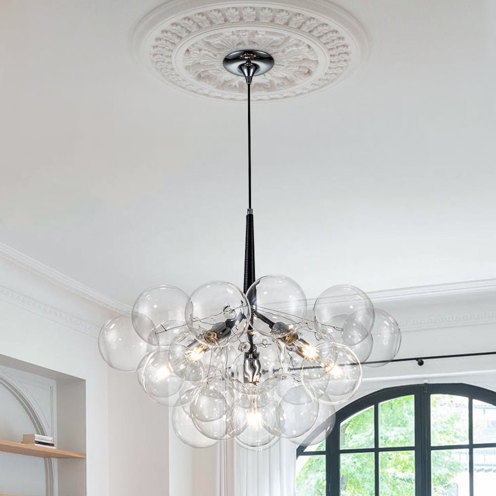 Glazen Bollen Hanglamp Cluster Chroom Wit Zwart 63cm 6 Lichts LED G125 Woonkamer Eetkamer Slaapkamer Entree Bubble Chandelier Verstelbaar