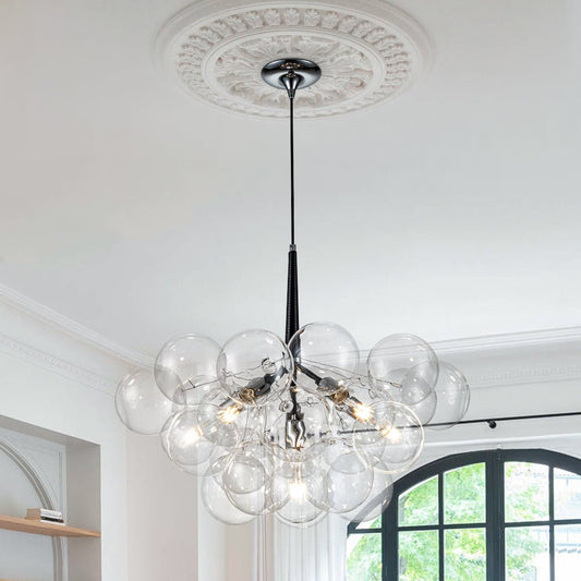 Glazen Bollen Hanglamp Cluster Chroom Wit Zwart 63cm 6 Lichts LED G125 Woonkamer Eetkamer Slaapkamer Entree Bubble Chandelier Verstelbaar