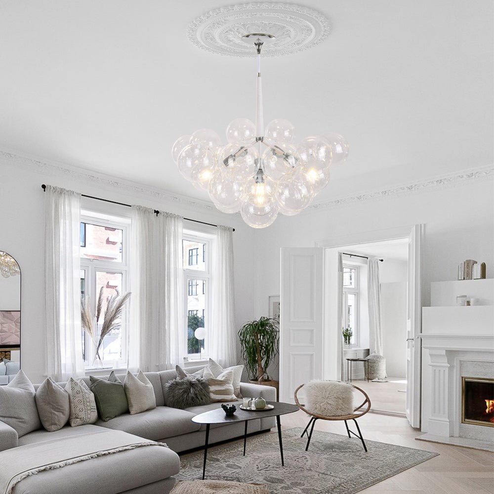 Glazen Bollen Hanglamp Cluster Chroom Wit Zwart 63cm 6 Lichts LED G125 Woonkamer Eetkamer Slaapkamer Entree Bubble Chandelier Verstelbaar