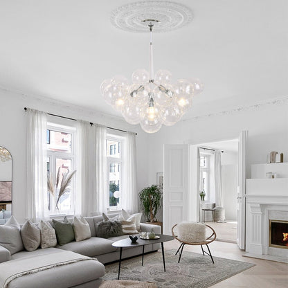 Glazen Bollen Hanglamp Cluster Chroom Wit Zwart 63cm 6 Lichts LED G125 Woonkamer Eetkamer Slaapkamer Entree Bubble Chandelier Verstelbaar