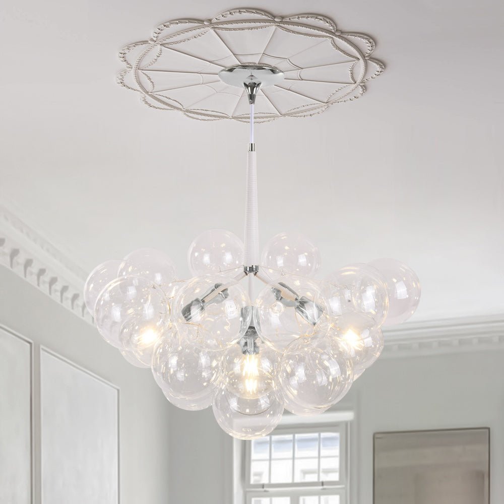 Glazen Bollen Hanglamp Cluster Chroom Wit Zwart 63cm 6 Lichts LED G125 Woonkamer Eetkamer Slaapkamer Entree Bubble Chandelier Verstelbaar