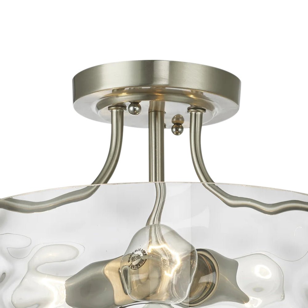 Glazen Plafondlamp Drum Nikkel 30cm 2 Lichts Gehamerd Glas Badkamer Entree Keuken Slaapkamer Semi Flush Mount Hal Woonkamer