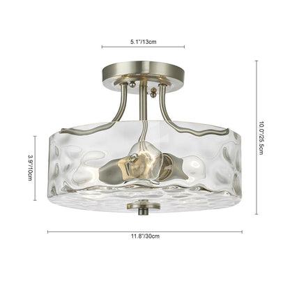 Glazen Plafondlamp Drum Nikkel 30cm 2 Lichts Gehamerd Glas Badkamer Entree Keuken Slaapkamer Semi Flush Mount Hal Woonkamer