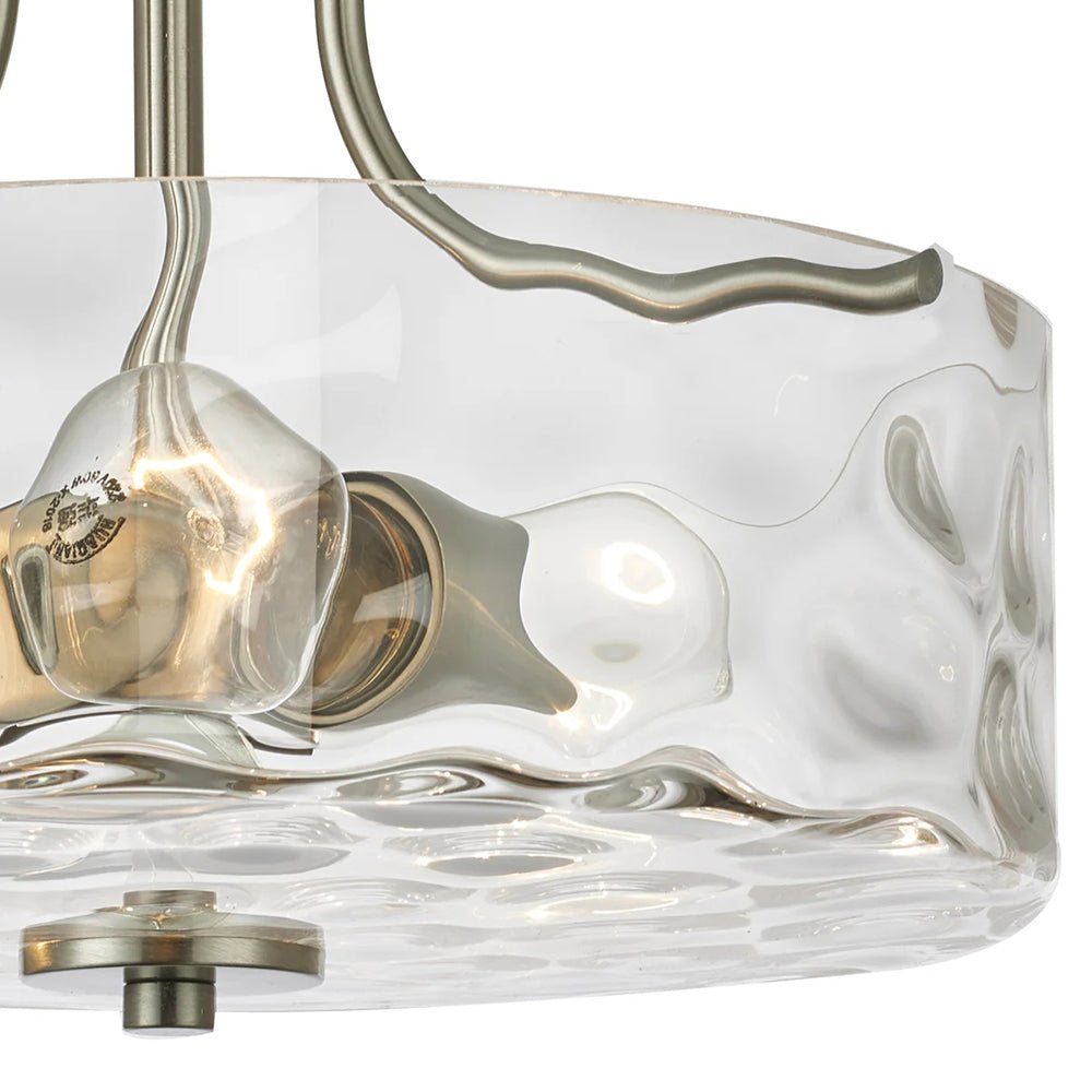 Glazen Plafondlamp Drum Nikkel 30cm 2 Lichts Gehamerd Glas Badkamer Entree Keuken Slaapkamer Semi Flush Mount Hal Woonkamer