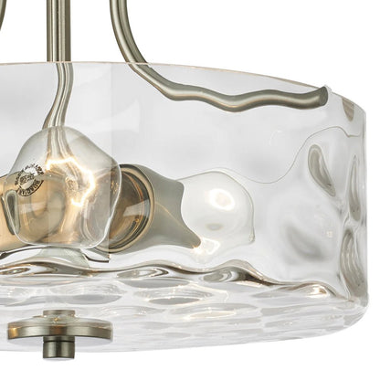 Glazen Plafondlamp Drum Nikkel 30cm 2 Lichts Gehamerd Glas Badkamer Entree Keuken Slaapkamer Semi Flush Mount Hal Woonkamer
