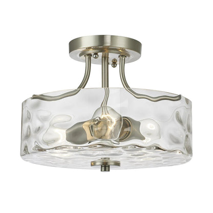 Glazen Plafondlamp Drum Nikkel 30cm 2 Lichts Gehamerd Glas Badkamer Entree Keuken Slaapkamer Semi Flush Mount Hal Woonkamer