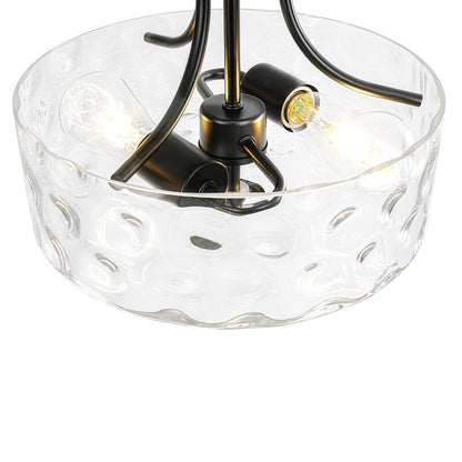 Glazen Plafondlamp Drum Messing 30cm 2 Lichts Gehamerd Glas Woonkamer Eetkamer Semi Flush Mount Badkamer Entree Hal Slaapkamer