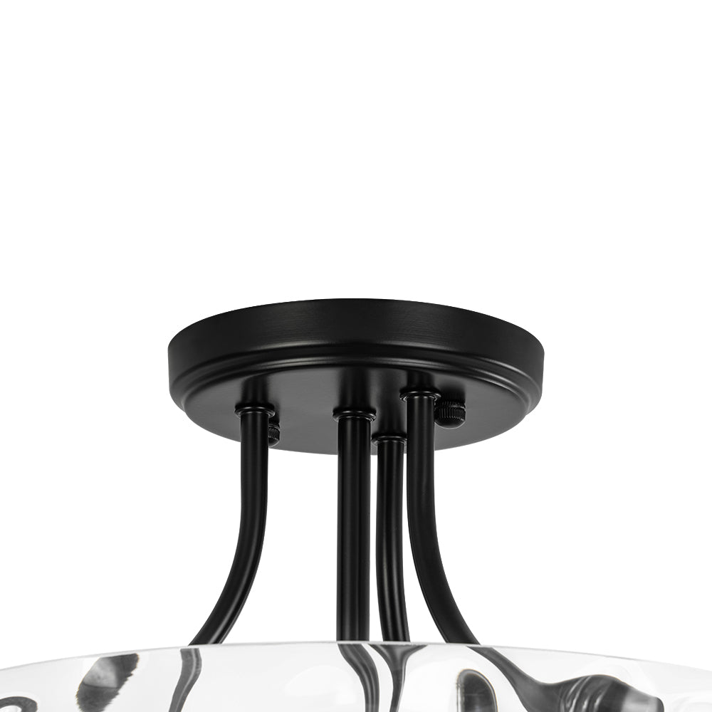 Glazen Plafondlamp Drum Messing 30cm 2 Lichts Gehamerd Glas Woonkamer Eetkamer Semi Flush Mount Badkamer Entree Hal Slaapkamer