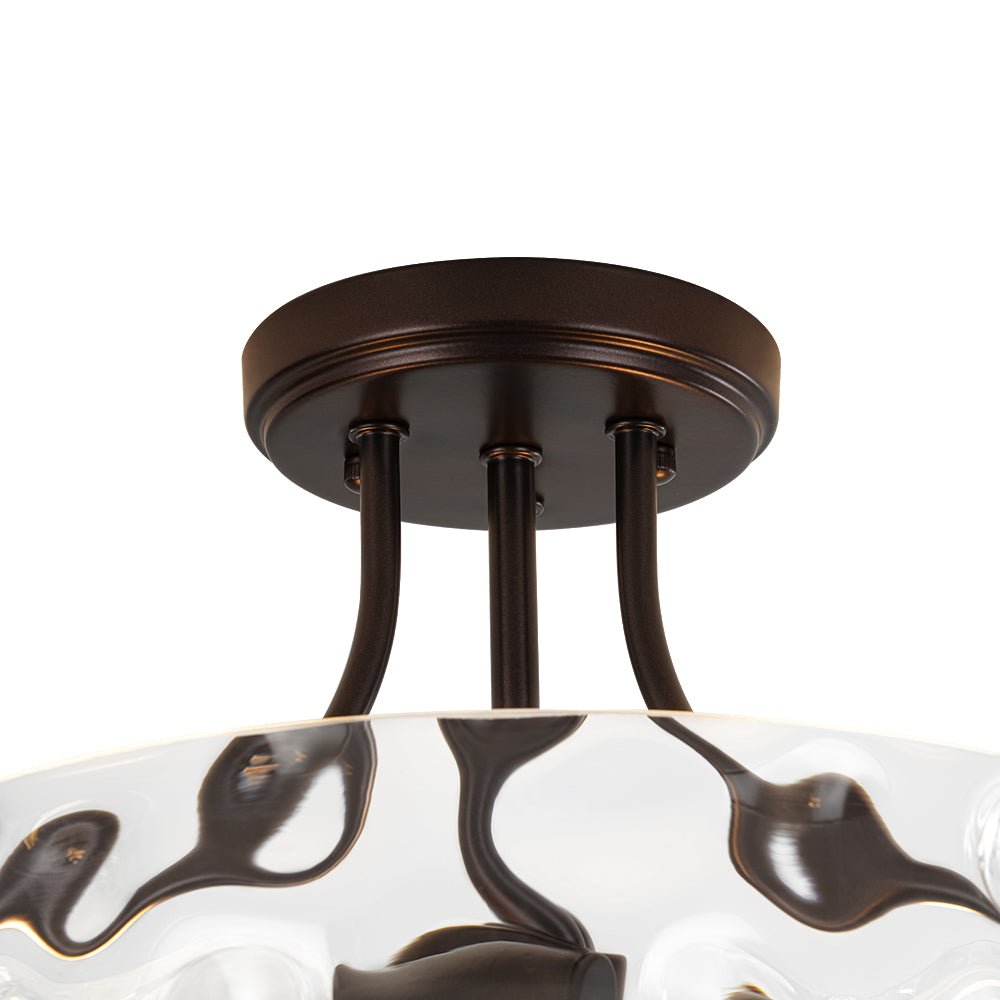 Glazen Plafondlamp Drum Messing 30cm 2 Lichts Gehamerd Glas Woonkamer Eetkamer Semi Flush Mount Badkamer Entree Hal Slaapkamer