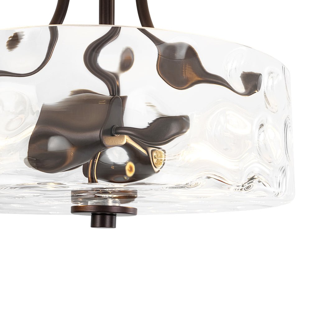 Glazen Plafondlamp Drum Messing 30cm 2 Lichts Gehamerd Glas Woonkamer Eetkamer Semi Flush Mount Badkamer Entree Hal Slaapkamer