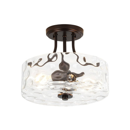 Glazen Plafondlamp Drum Messing 30cm 2 Lichts Gehamerd Glas Woonkamer Eetkamer Semi Flush Mount Badkamer Entree Hal Slaapkamer