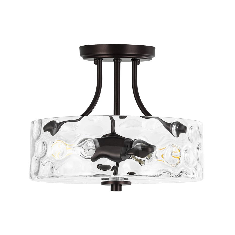 Glazen Plafondlamp Drum Messing 30cm 2 Lichts Gehamerd Glas Woonkamer Eetkamer Semi Flush Mount Badkamer Entree Hal Slaapkamer