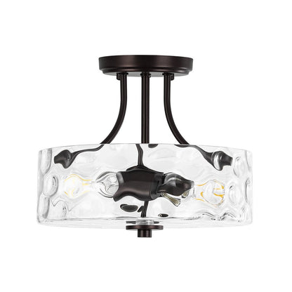 Glazen Plafondlamp Drum Messing 30cm 2 Lichts Gehamerd Glas Woonkamer Eetkamer Semi Flush Mount Badkamer Entree Hal Slaapkamer