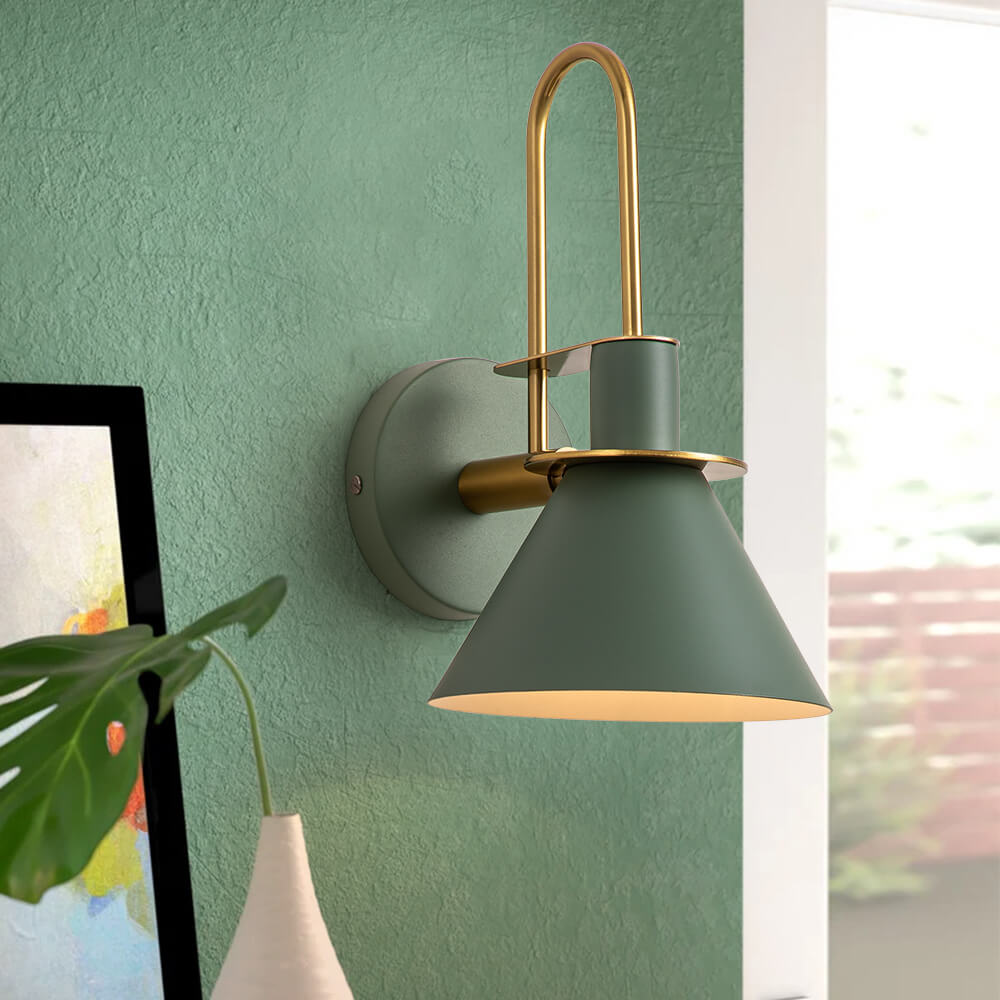 Wandlamp Kegel Zwart Wit Groen Messing 31cm E26 Mid-Century Slaapkamer Entree Gang Eetkamer Vintage Wandspot Traphal Retro