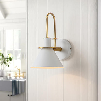 Wandlamp Kegel Zwart Wit Groen Messing 31cm E26 Mid-Century Slaapkamer Entree Gang Eetkamer Vintage Wandspot Traphal Retro