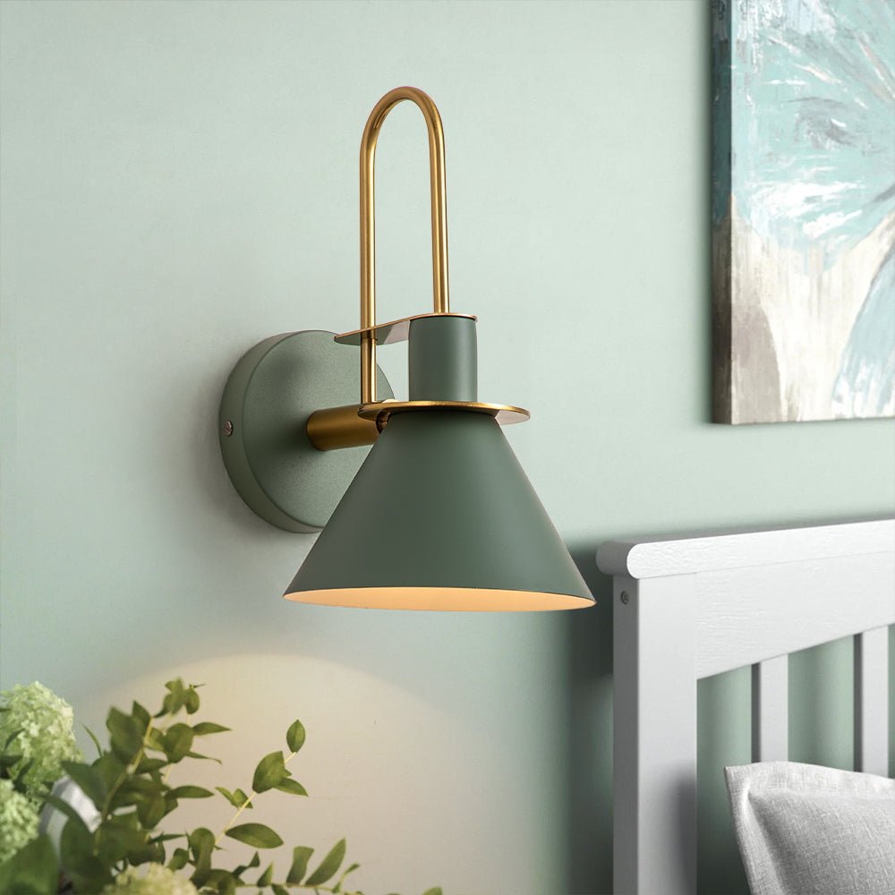 Wandlamp Kegel Zwart Wit Groen Messing 31cm E26 Mid-Century Slaapkamer Entree Gang Eetkamer Vintage Wandspot Traphal Retro