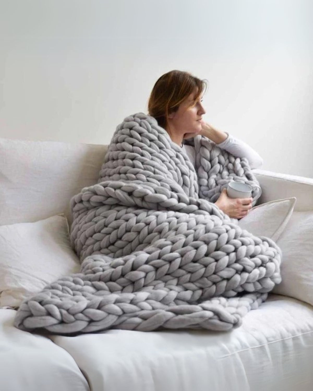 Handgebreid Chunky Plaid – Dik Gebreide Deken in Zachte Chenille voor Bank en Bed
