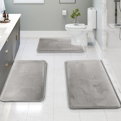 Badmat Set 3 Stuks Memory Foam Fluweel Grijs Antislip Badkamer Douche Toilet Matten Absorberend Zacht Wasbaar