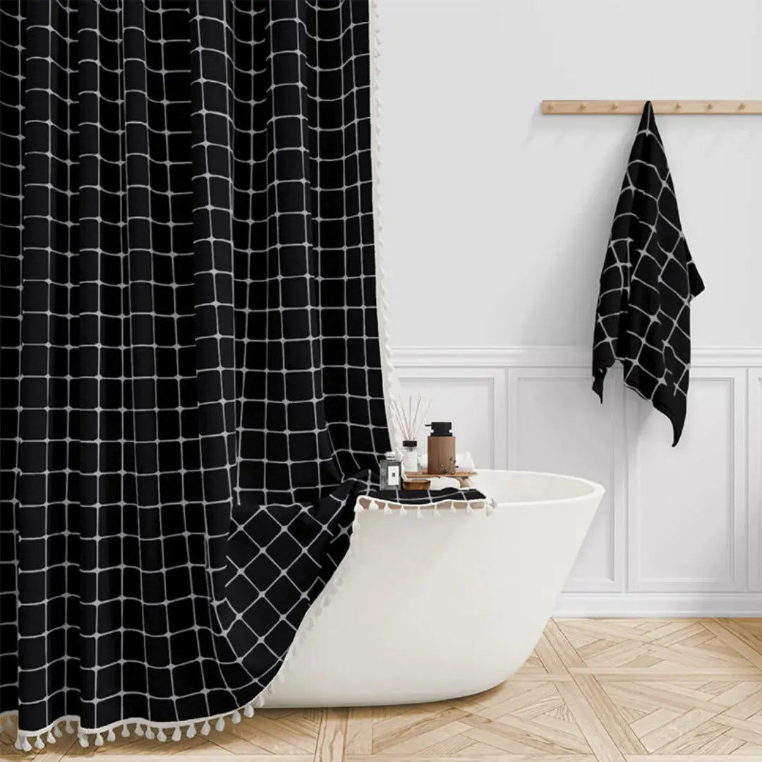 Linnen Douchegordijn met Kwastjes Waterdicht Jacquard Boho Stijl Badkamerdecoratie Modern Bohemian Design