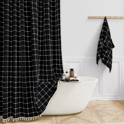 Linnen Douchegordijn met Kwastjes Waterdicht Jacquard Boho Stijl Badkamerdecoratie Modern Bohemian Design