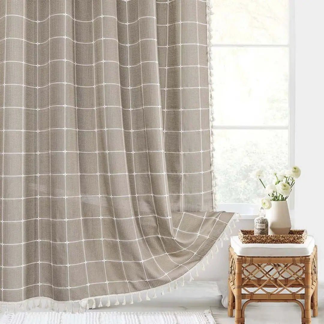 Linnen Douchegordijn met Kwastjes Waterdicht Jacquard Boho Stijl Badkamerdecoratie Modern Bohemian Design