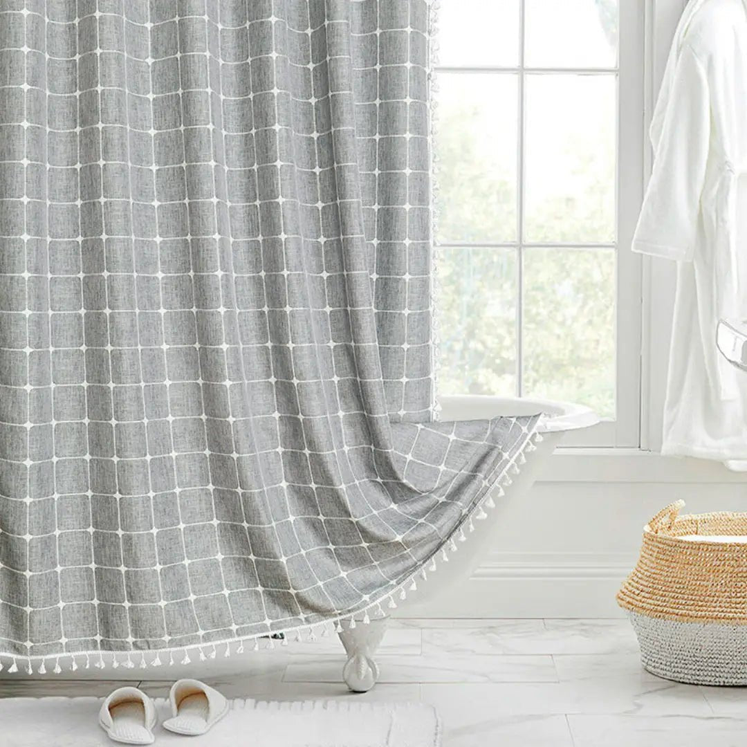 Linnen Douchegordijn met Kwastjes Waterdicht Jacquard Boho Stijl Badkamerdecoratie Modern Bohemian Design