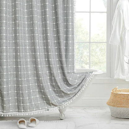 Linnen Douchegordijn met Kwastjes Waterdicht Jacquard Boho Stijl Badkamerdecoratie Modern Bohemian Design