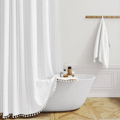 Linnen Douchegordijn met Kwastjes Waterdicht Jacquard Boho Stijl Badkamerdecoratie Modern Bohemian Design