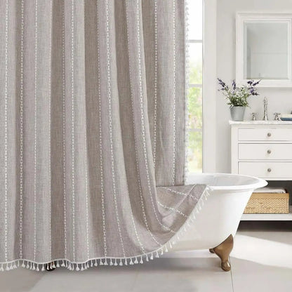 Linnen Douchegordijn met Kwastjes Waterdicht Jacquard Boho Stijl Badkamerdecoratie Modern Bohemian Design