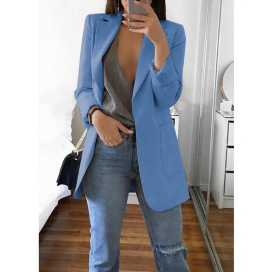 Dames Blazer Lang Model Lange Mouwen Elegant Zwart - StudioMarella