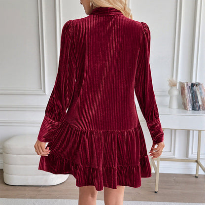 Dames Minijurk Velvet Lange Mouwen met Strik