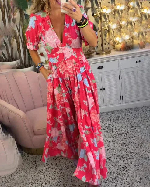 Lange Zomerjurk V-hals voor Vrouw