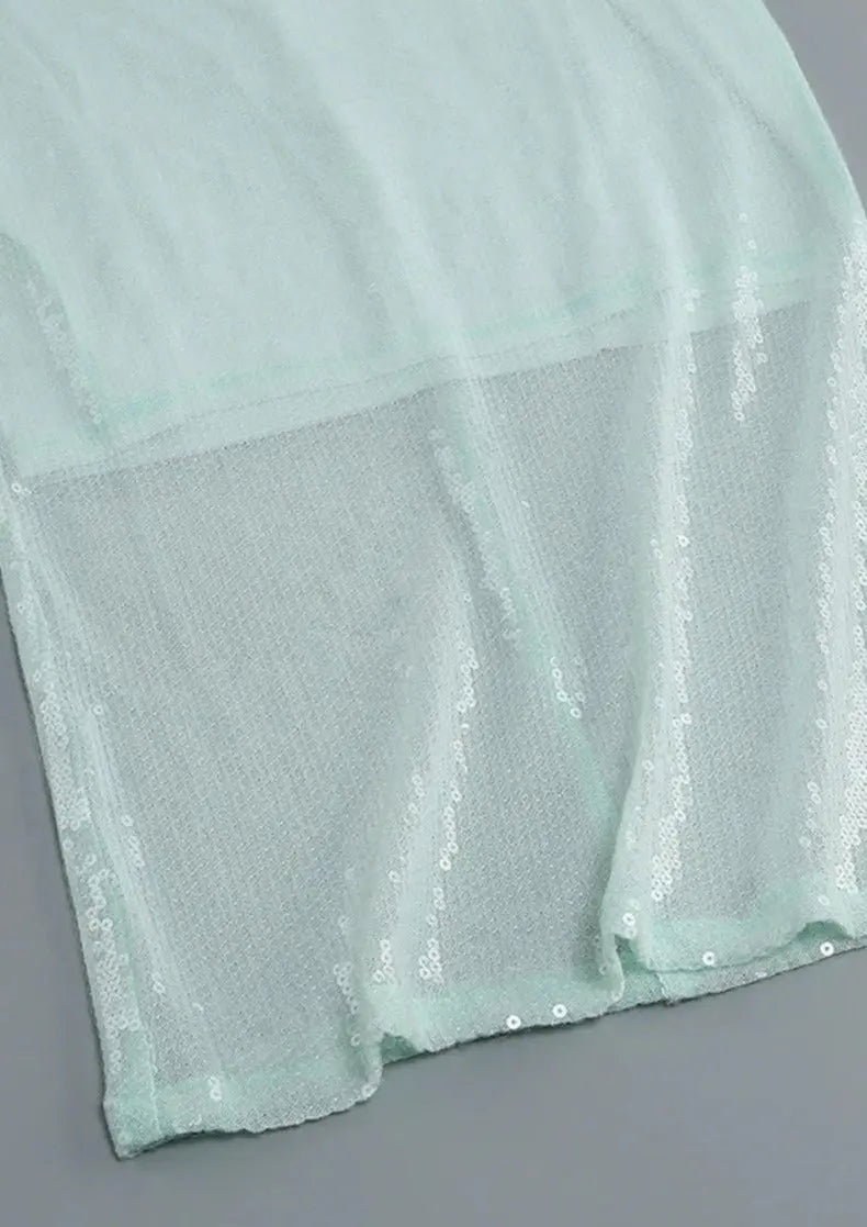 Mintgroene Jurk Lange Mouwen Glitter Dameskleding