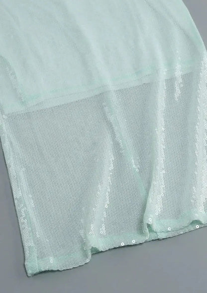 Mintgroene Jurk Lange Mouwen Glitter Dameskleding